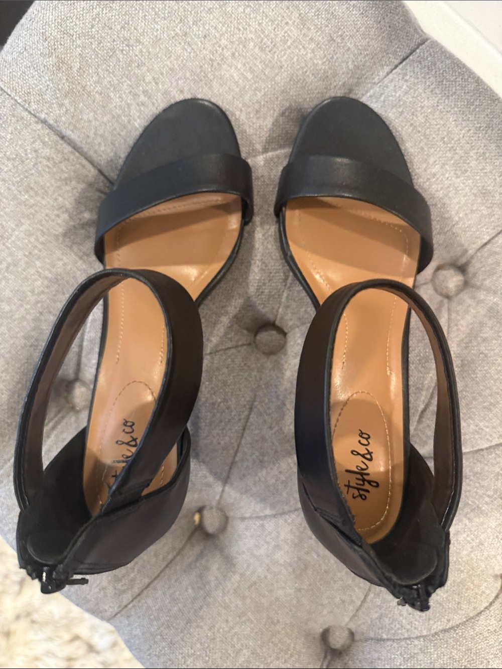 Style & Co. Black Open-Toe Ankle Strap Block Heels